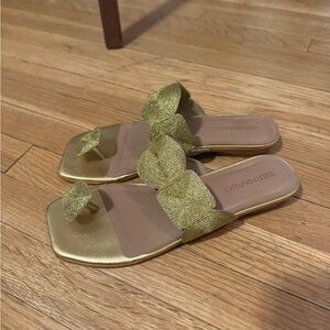 Bernardo Gold raffia and leather Sandals